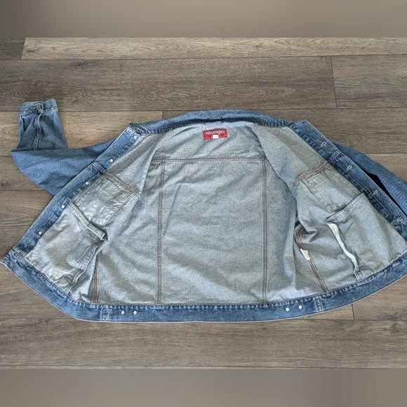 Vintage Wrangler Hero Trucker Jacket Men XXL 2XL Denim Blue Jean Biker Retro Y2K - Picture 6 of 7